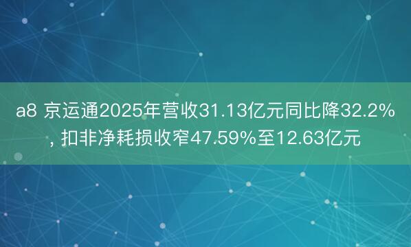 a8 京运通2025年营收31.13亿元同比降32.2%, 扣非净耗损收窄47.59%至12.63亿元