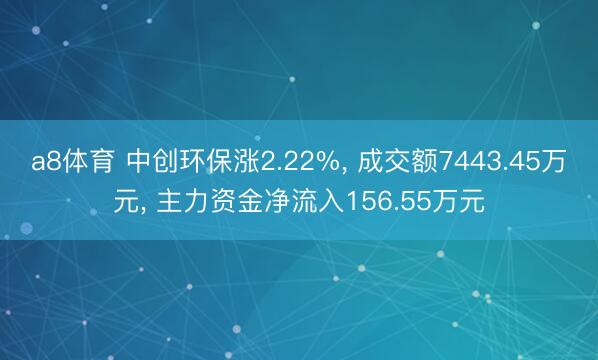 a8体育 中创环保涨2.22%, 成交额7443.45万元, 主力资金净流入156.55万元