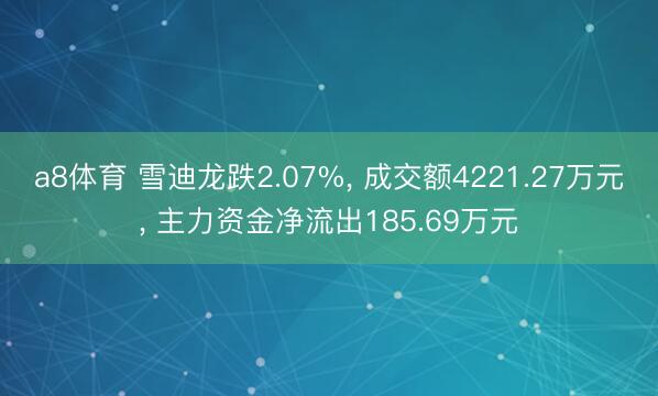 a8体育 雪迪龙跌2.07%, 成交额4221.27万元, 主力资金净流出185.69万元