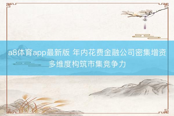 a8体育app最新版 年内花费金融公司密集增资多维度构筑市集竞争力